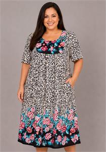100% Cotton Leopard Mix Printed Short Lounger Dress